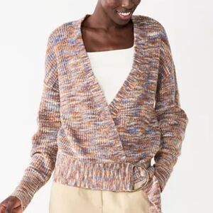Nine West/Multicolor Knit Wrap Sweater with Buckle Loop/Size L